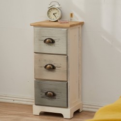 Mobili Rebecca Bedside Table Nightstand 3 Drawers Wood White Shabby 62x29x25