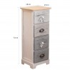 Rebecca Mobili Chiffonnier Chevet 4 Tiroirs Bois Blanc Gris Shabby 72x29x25