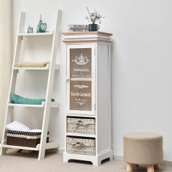 Vitrine de style shabby avec 1 porte 2 paniers en osier - Mobili Rebecca