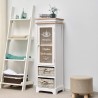 Vitrine de style shabby avec 1 porte 2 paniers en osier - Mobili Rebecca