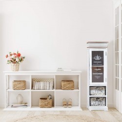 Vitrine de style shabby avec 1 porte 2 paniers en osier - Mobili Rebecca