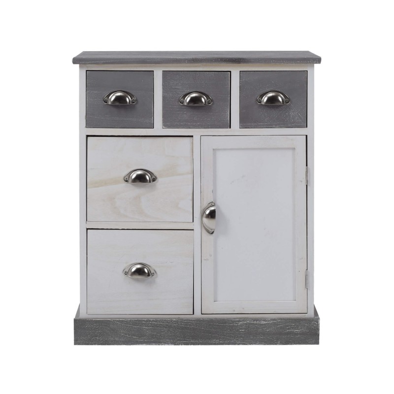 Mobili Rebecca Cupboard 5 Drawers Wood White Grey Vintage Shabby 70x60x30