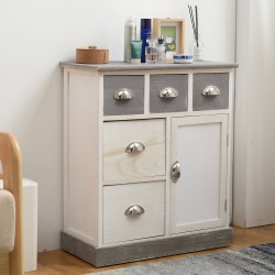 Mobili Rebecca Cupboard 5 Drawers Wood White Grey Vintage Shabby 70x60x30