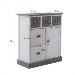 Rebecca Mobili Comoda Mueble 5 Cajones 1 Puerta Madera Blanco Gris 70x60x30