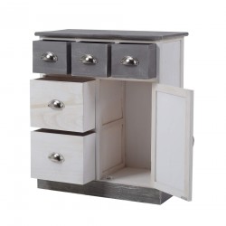 Rebecca Mobili Comoda Mueble 5 Cajones 1 Puerta Madera Blanco Gris 70x60x30