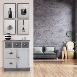 Mobili Rebecca Cupboard 5 Drawers Wood White Grey Vintage Shabby 70x60x30