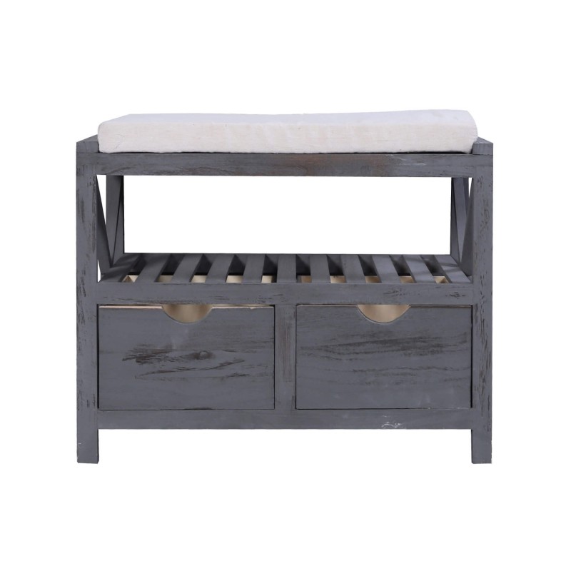 Dark gray vintage style bench with 2 drawers - Mobili Rebecca