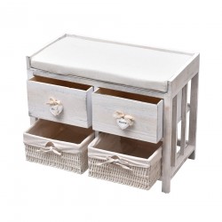 Banquette blanc shabby avec 2 tiroirs et 2 paniers - Mobili Rebecca