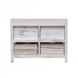 Shabby white pickled bench with 2 drawers and 2 baskets - Mobili Rebecca