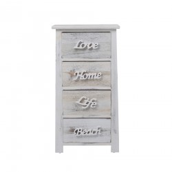 Rebecca Mobili Cajonera Comoda 4 Cajones Blanco Gris Shabby 73x37x27