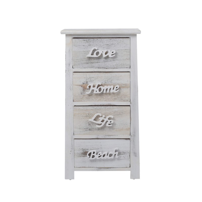 Rebecca Mobili Cajonera Comoda 4 Cajones Blanco Gris Shabby 73x37x27