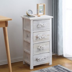 Rebecca Mobili Chiffonnier Meuble 4 Tiroirs Bois Blanc Shabby 73x37x27