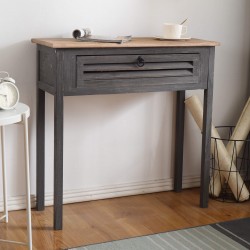 Rebecca Mobili Table Bureau Console 1 Tiroir Bois Gris Shabby 75x75x30,5