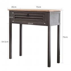 Rebecca Mobili Table Bureau Console 1 Tiroir Bois Gris Shabby 75x75x30,5