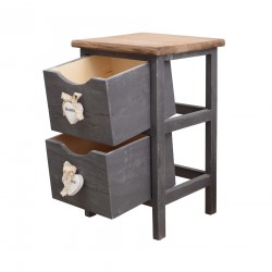 Rebecca Mobili Chevet Table de Nuit 2 Tiroirs Bois Gris Shabby 41x25x25