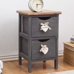 Comodino shabby grigio antracite 2 cassetti con cuori - Mobili Rebecca