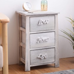 Rebecca Mobili Szafka nocna z 3 szufladami Biały Szary Shabby Chic Wyposażenie Domu