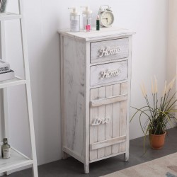 Rebecca Mobili Nachttisch Kommode 2 Schubladen 1 Tür weiß grau Shabby 84x37x30