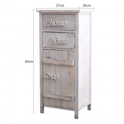 Rebecca Mobili Meuble d'Appoint Chevet 1 Port 2 Tiroirs Blanc Shabby 84x37x30