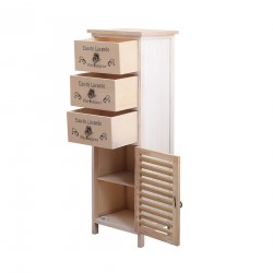 Rebecca Mobili Meuble 3 Tiroirs 1 Port Bois Blanc Marron Rustique 94x32x27