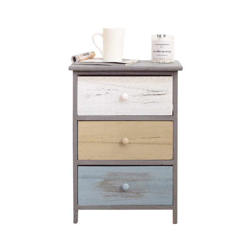 Mobili Rebecca Bedside Table Nightstand 3 Drawers Wood Grey 56x40x29