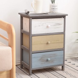 Comodino stile vintage grigio con 3 cassetti colorati - Mobili Rebecca