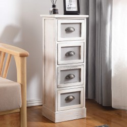 Rebecca Mobili Meuble Chevet 4 Tiroir Bois Blanc Classique 80x29x25