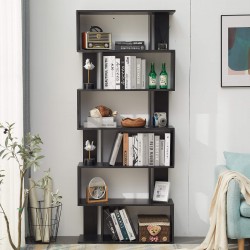 Mobili Rebecca Bookshelf Bookcase Modern Black 6 Shelves Book Cd 190x60x24