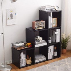 Rebecca Mobili Librería Estanteria Negro 6 Cuartos Mdf Organización 97,5x97,5x29