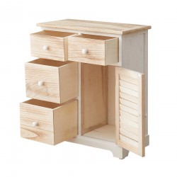 Rebecca Mobili Cajonera Blanco Madera Natural 4 Cajones 1 Puerta 70x60x30