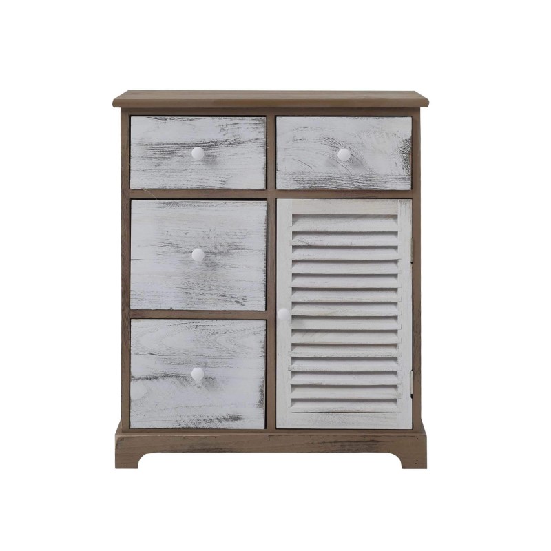 Rebecca Mobili Meuble de Rangement Commode Gris Blanc 4 Tiroirs 1 Porte 70x60x30