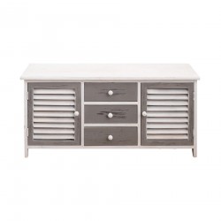 Rebecca Mobili Banco Alacena 3 Cajones 2 Puertas Madera Blanco Gris 44x90x34