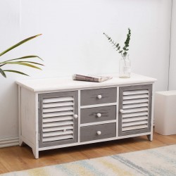 Mobili Rebecca Bench Sideboard 3 Drawers 2 Doors White Wood Gray Retro 44x94x34