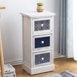 Shabby white bedside table with 3 drawers with prints - Mobili Rebecca