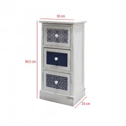 Shabby white bedside table with 3 drawers with prints - Mobili Rebecca