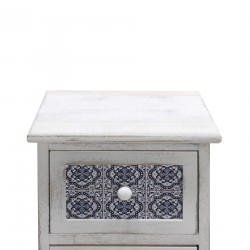 Shabby white bedside table with 3 drawers with prints - Mobili Rebecca