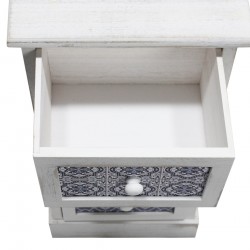 Shabby white bedside table with 3 drawers with prints - Mobili Rebecca