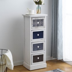 Shabby white chest of drawers with 4 drawers with prints - Mobili Rebecca