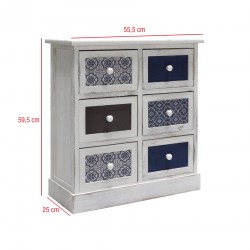 Rebecca Mobili Armoire Meuble Rangement Blanc Gris Bleu Clair 6 Tiroirs 59,5x55,5x25