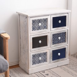 Rebecca Mobili Schuladenschrank Weiß Grau Hellblau Holz 6 Schubladen 59,5x55,x25