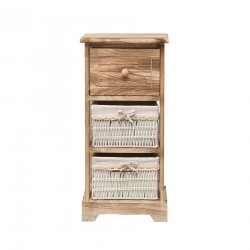 Small chest of drawers with 3 drawers in light wood and wicker - Mobili Rebecca