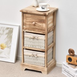 Small chest of drawers with 3 drawers in light wood and wicker - Mobili Rebecca