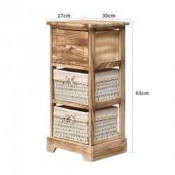 Small chest of drawers with 3 drawers in light wood and wicker - Mobili Rebecca