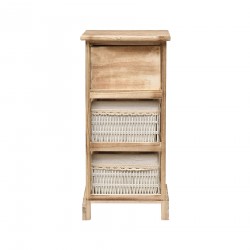 Small chest of drawers with 3 drawers in light wood and wicker - Mobili Rebecca