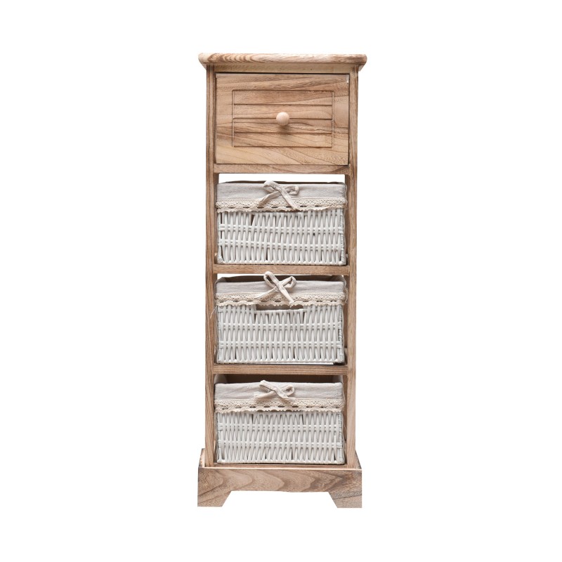 Mobili Rebecca Chest of Drawers 1 Drawer 3 Baskets Wood Rustic Wicker 81x30x27