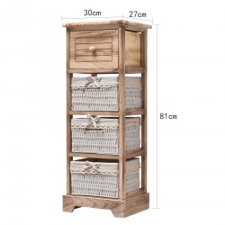 Mobili Rebecca Chest of Drawers 1 Drawer 3 Baskets Wood Rustic Wicker 81x30x27