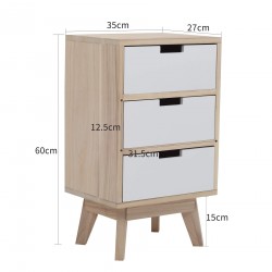 Bedside Table 3 Drawers Contemporary White Wood - Mobili Rebecca