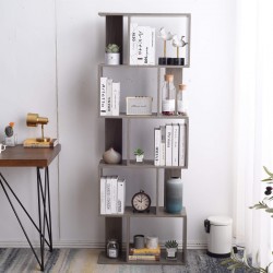 Rebecca Mobili Bookcase Shelving Unit 5 Shelves Bleached Gray Mdf 169x60x24