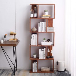 Rebecca Mobili Bookcase Shelving Unit 5 Shelves Walnut Brown Mdf 169x60x24