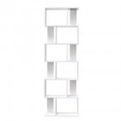 Rebecca Mobili Modern White Bookcase with 6 Wooden Shelves for Office Living Room